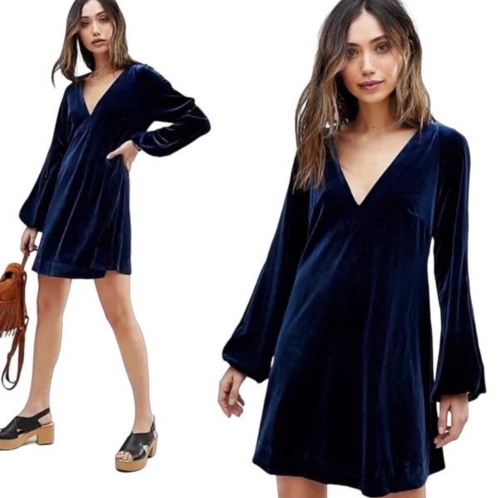 Free People Misha Blue velvet mini dress